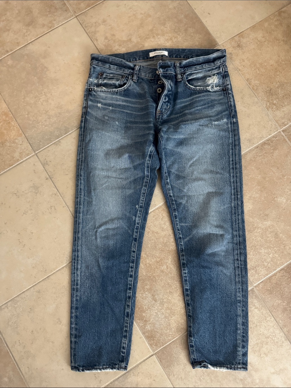 Moussy Women's Slim Straight Distressed Blue Jeans
